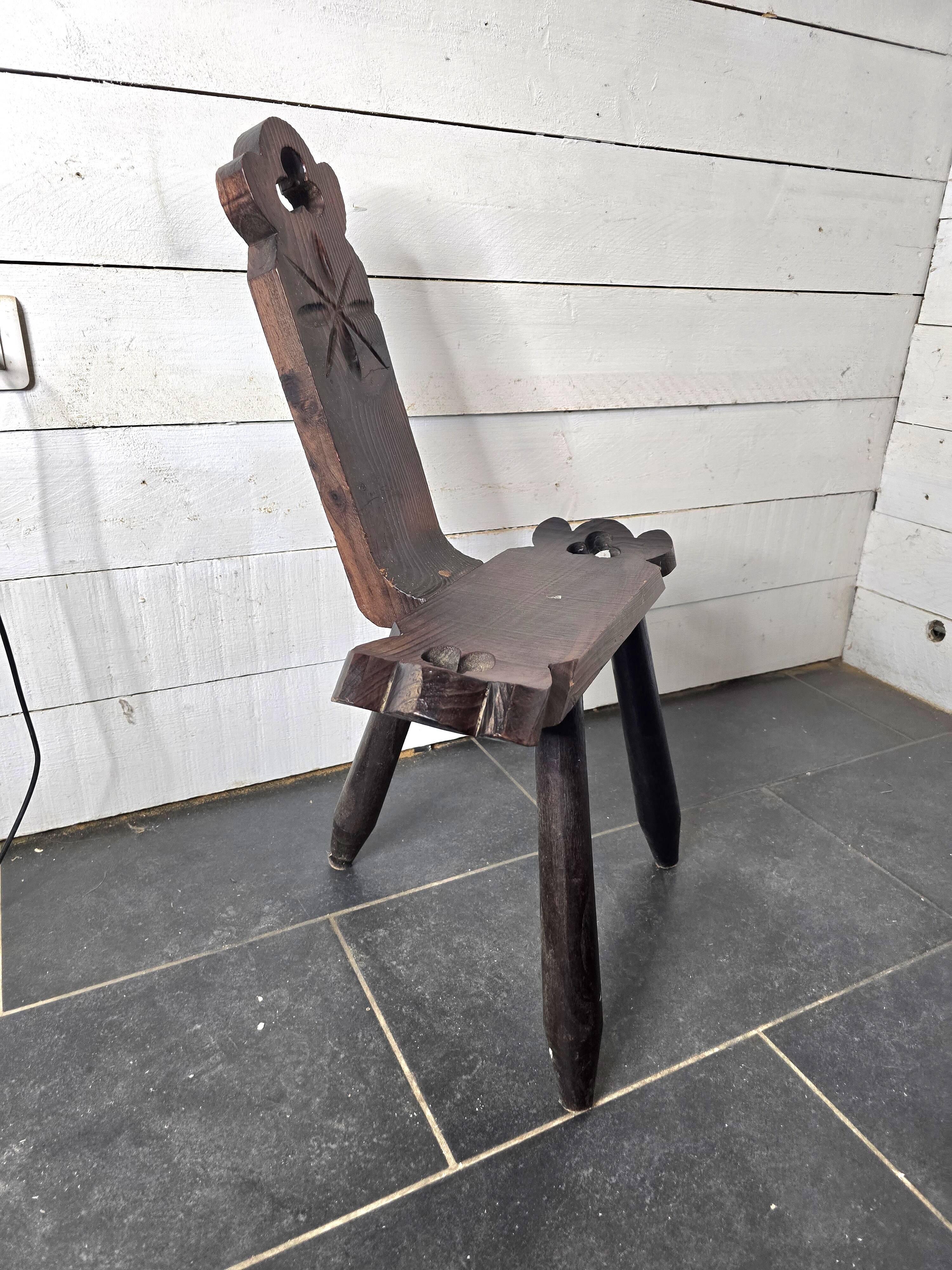 Vintage Spanish tripod chair in carved wood