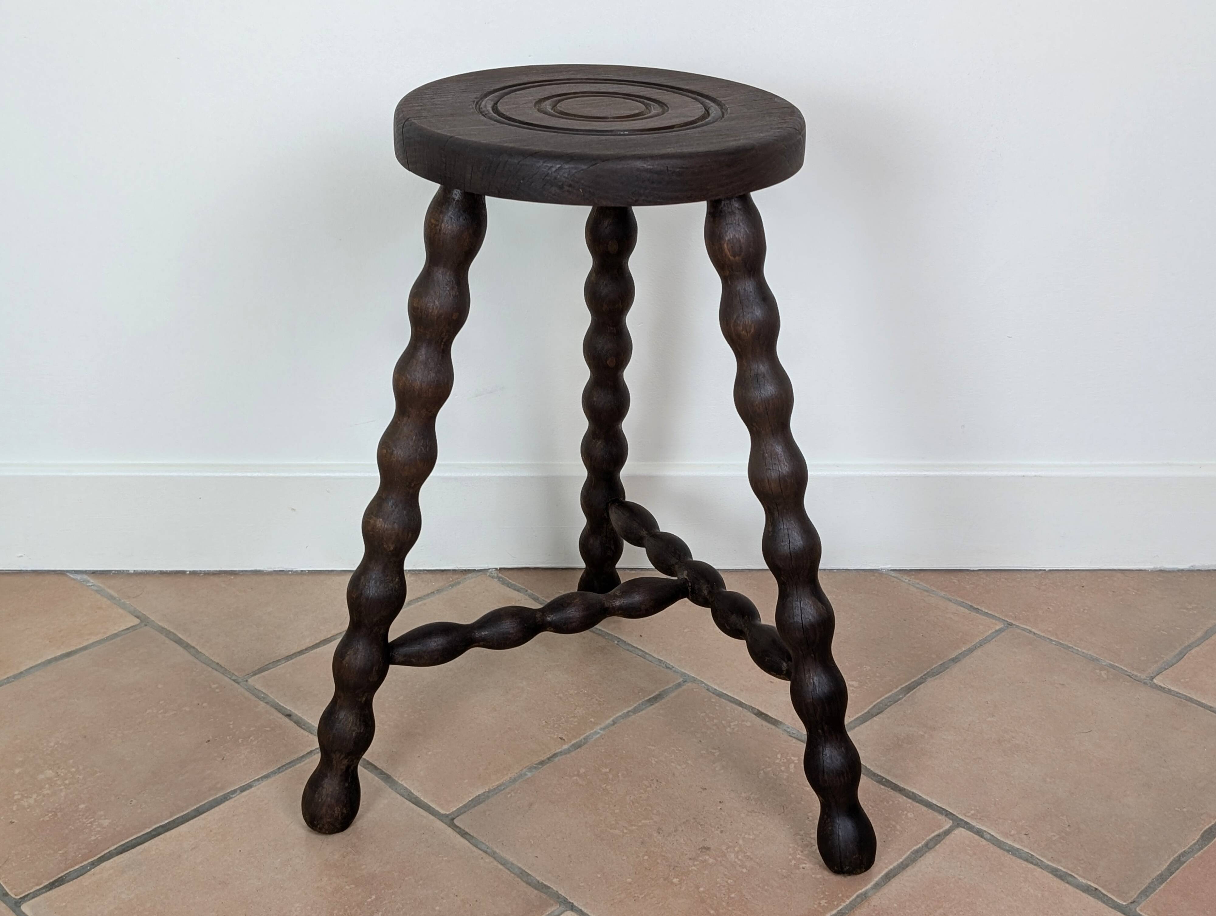 Tabouret/porte plante tripode bois tourné