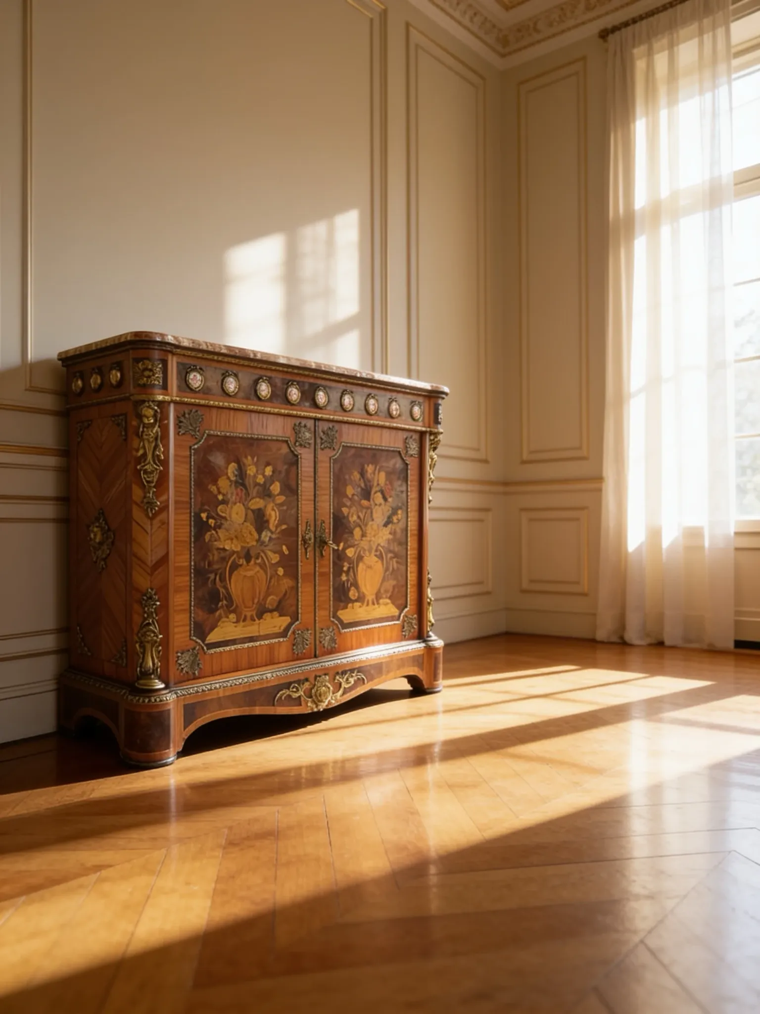 An antique French Louis XVI-style marble-top side cabinet