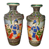 2 Old enamelled satsuma vases XIXth handmade miniatures