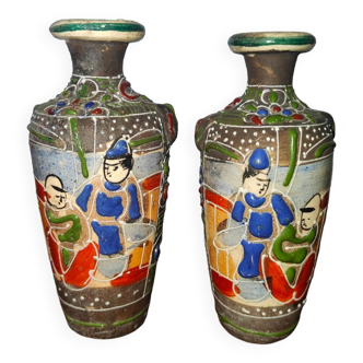 2 Vases satsuma émaillés anciens XIXème miniatures faits mains