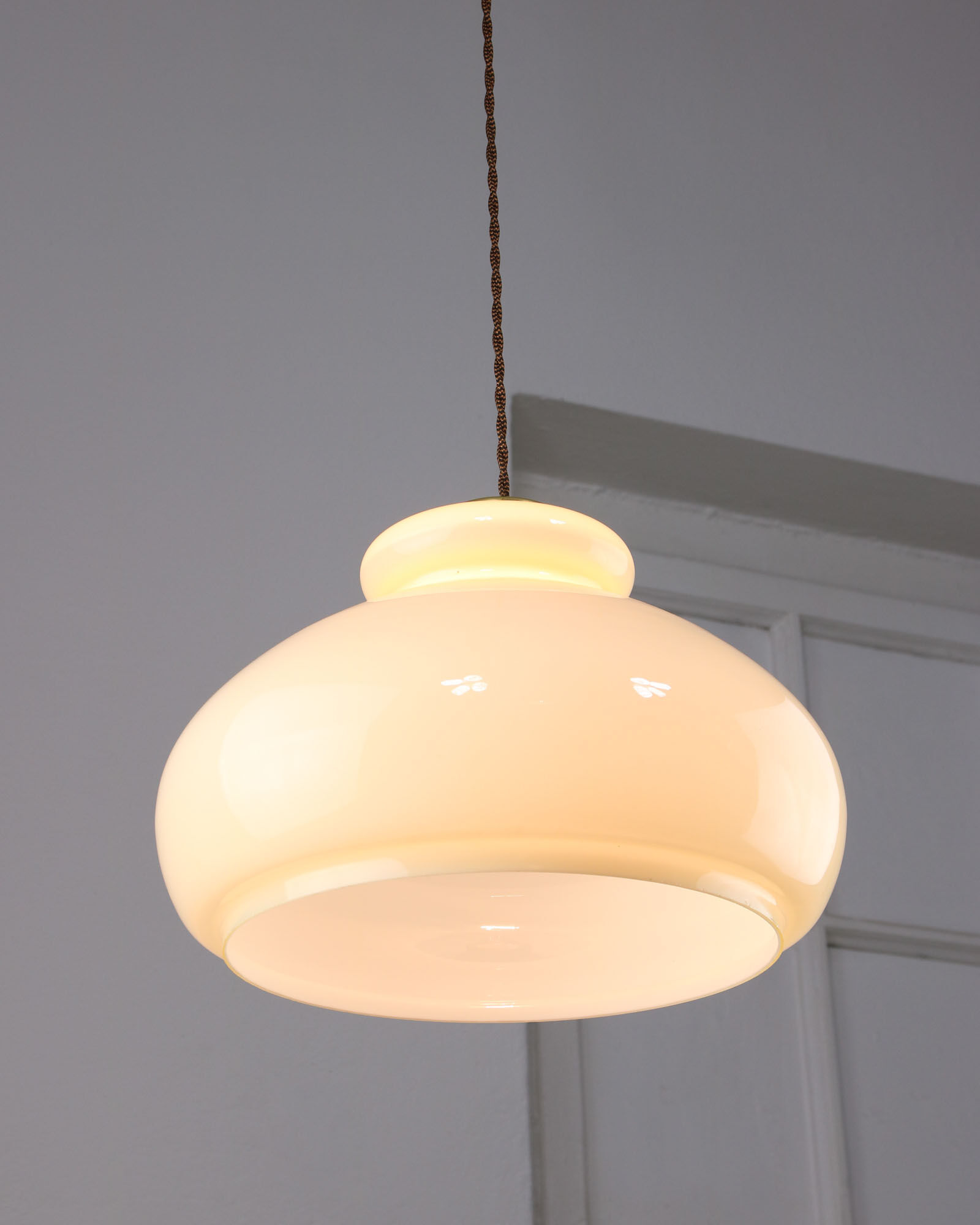 Mid-century Yellow Glass & Brass Pendant Lamp