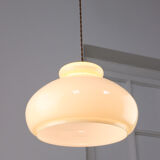 Mid-century Yellow Glass & Brass Pendant Lamp