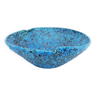 Coupe à fruit en céramique émaux écume de mer bleu turquoise 1950