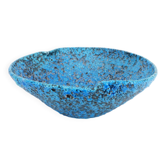 Coupe à fruit en céramique émaux écume de mer bleu turquoise 1950