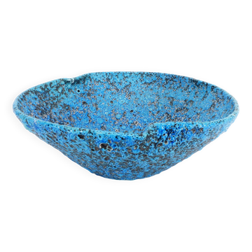 Ceramic fruit bowl with turquoise blue sea foam enamels, 1950