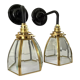 Pair of vintage glass and brass sconces electrified to nine