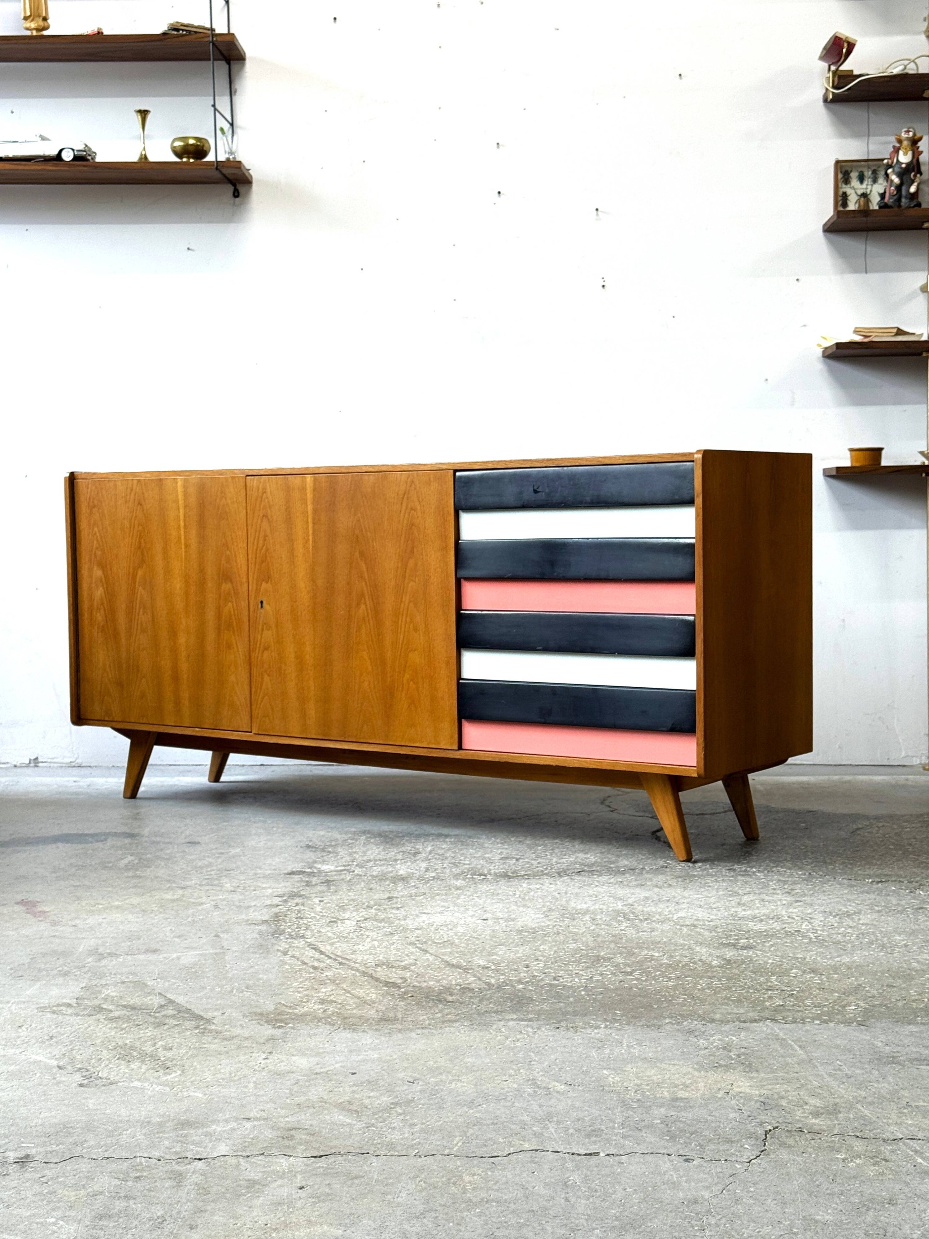 Czechoslovakian sideboard cabinet, J. Jiroutek, vintage design, prl