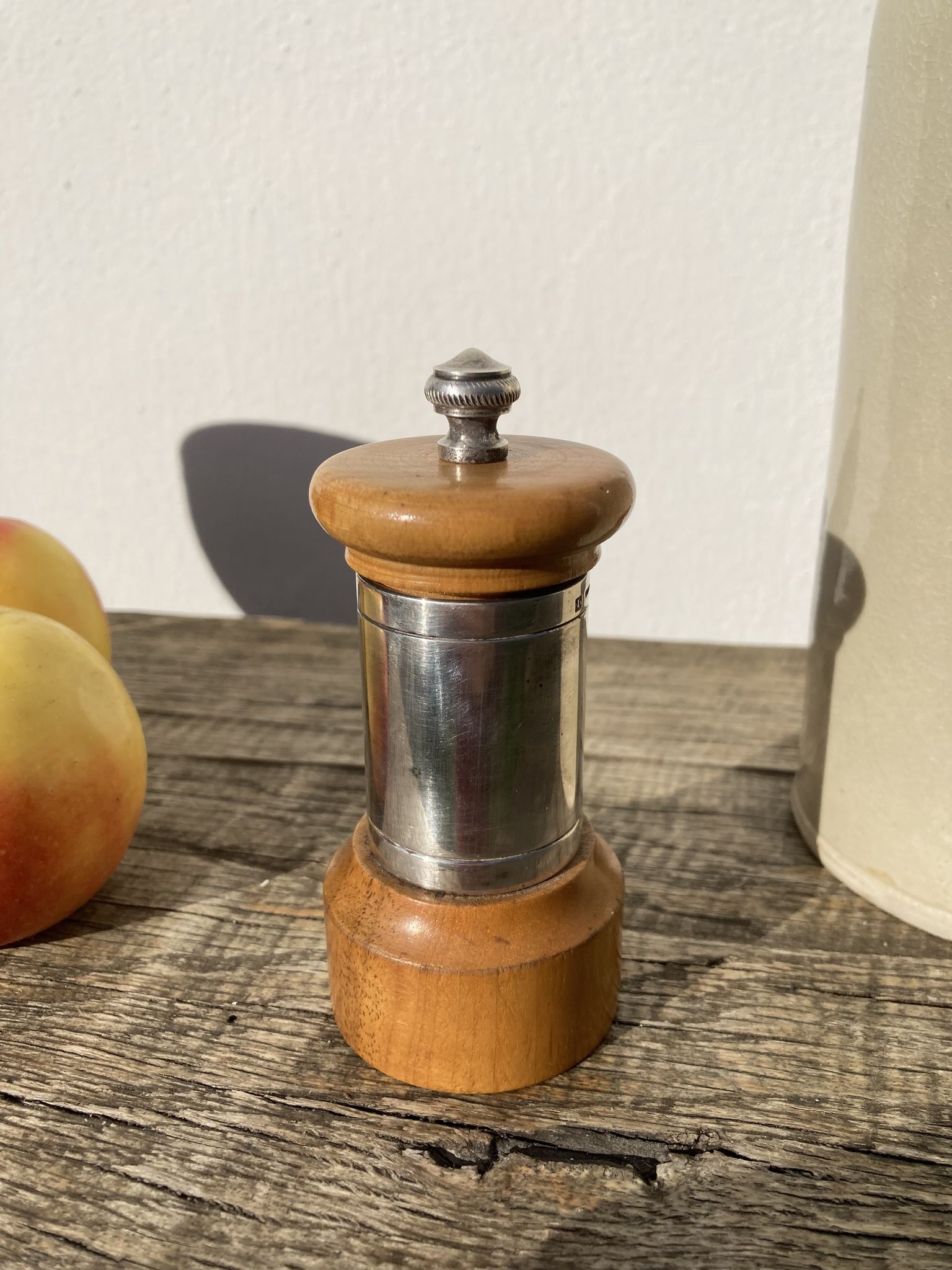 Peugeot pepper tree for Christofle in silver metal and vintage wood