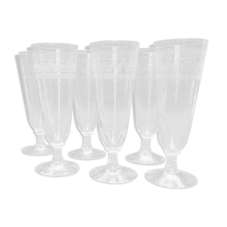 Set de 6 anciens verres à absinthe en verre gravé