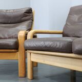 1970s L. Olsen & Søn Oak and Leather Living Room Set, Denmark