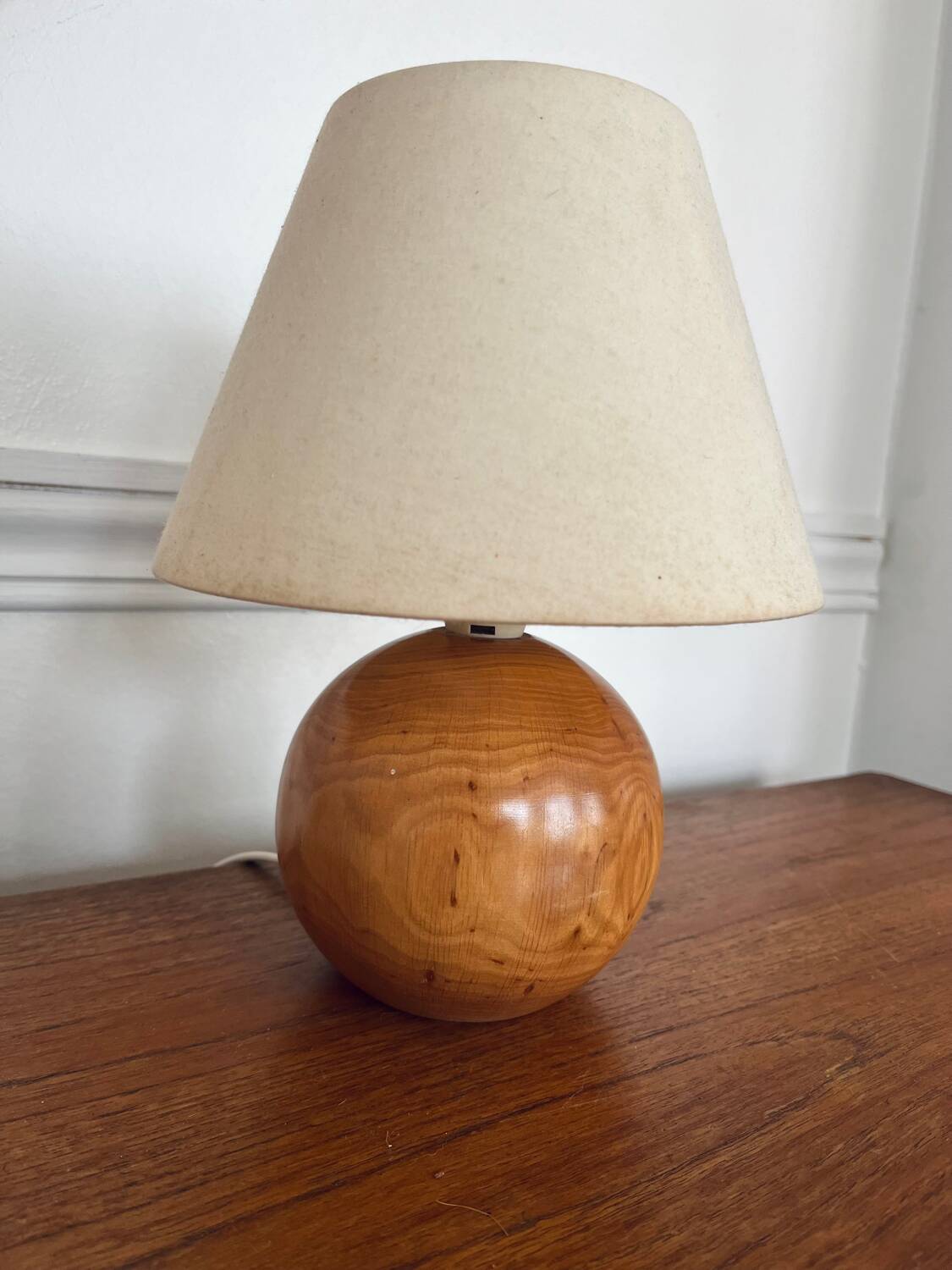 Pair of vintage wooden ball lamps