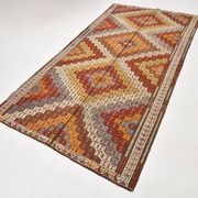 Red Yellow Tribal Pattern Kilim Rug, 145x282Cm
