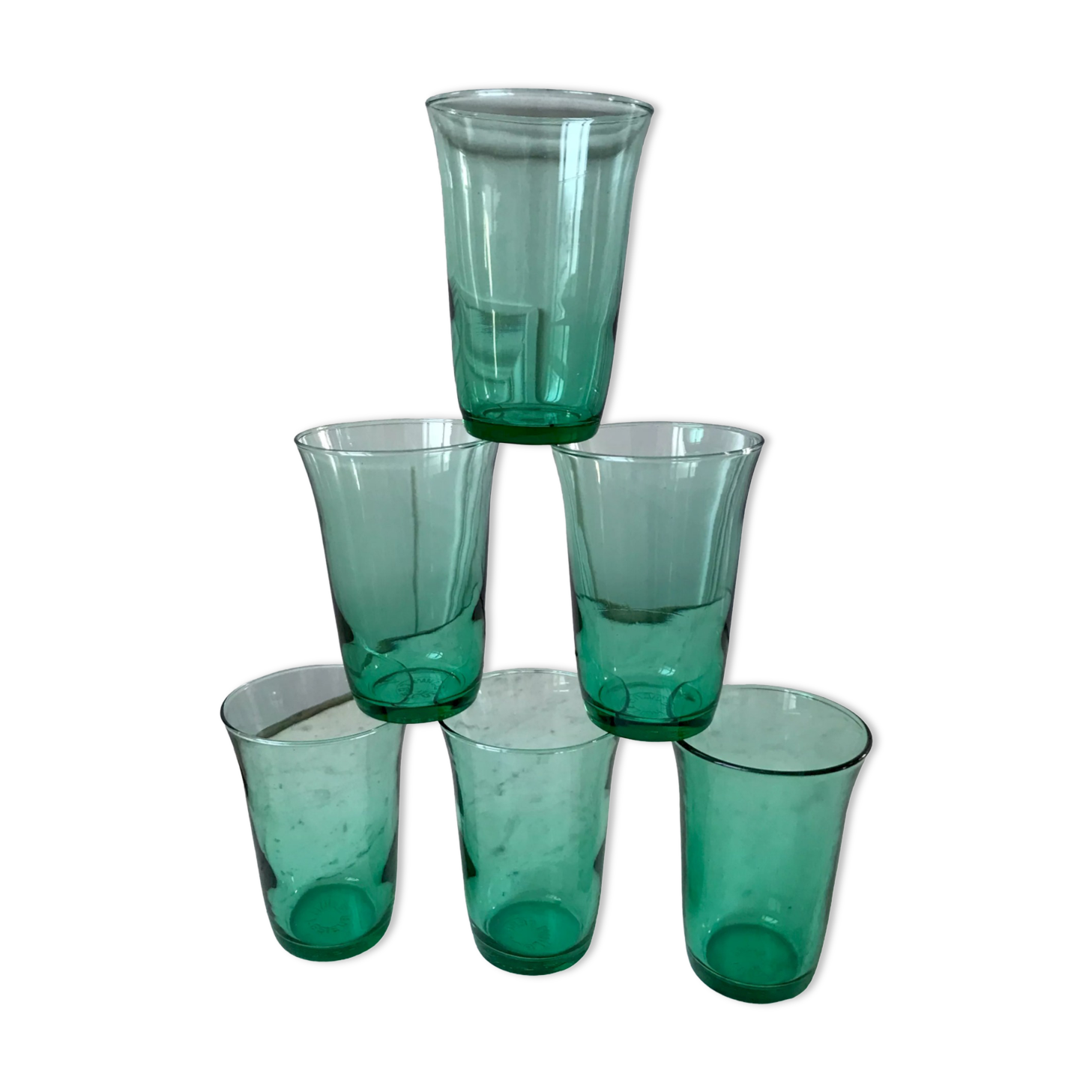 Lot de 6 verres à eau vert années 70