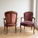 Pair of Louis XV armchairs in wood and pink velvet