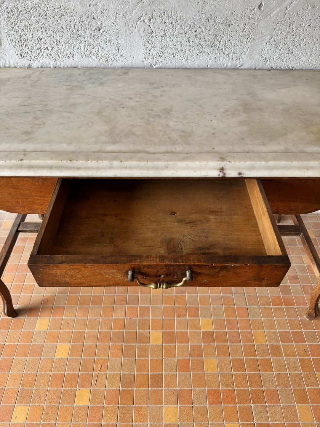 Console ancienne en noyer et marbre - 19ème