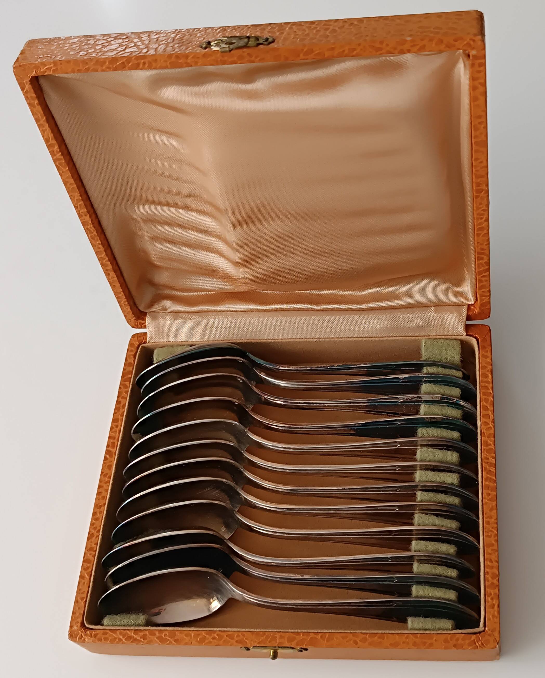 Box of 12 silver-plated metal teaspoons JM