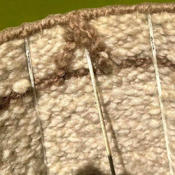 Abat-jour vintage en laine tissée beige rayures marron années 70
