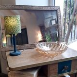 Mirror, wood and plaster, art deco, pale gold and silver patina, rectangular
