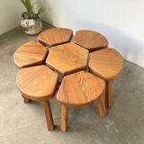 Flower coffee table set with elm tripod stools
