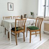 Lot de 4 chaises Mid-Century à barreaux, tissu vert foncé