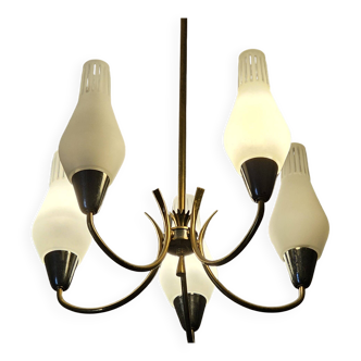 Swedish designer, chandelier, brass, glass, Sweden, 1950s