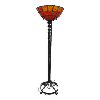 Large Art Deco Red Stained Glass Floor Lamp