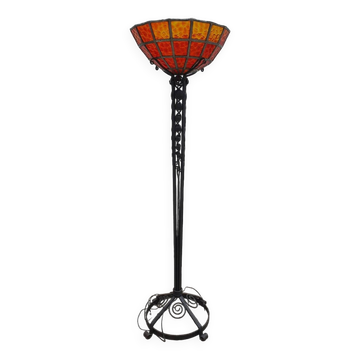 Large Art Deco Red Stained Glass Floor Lamp