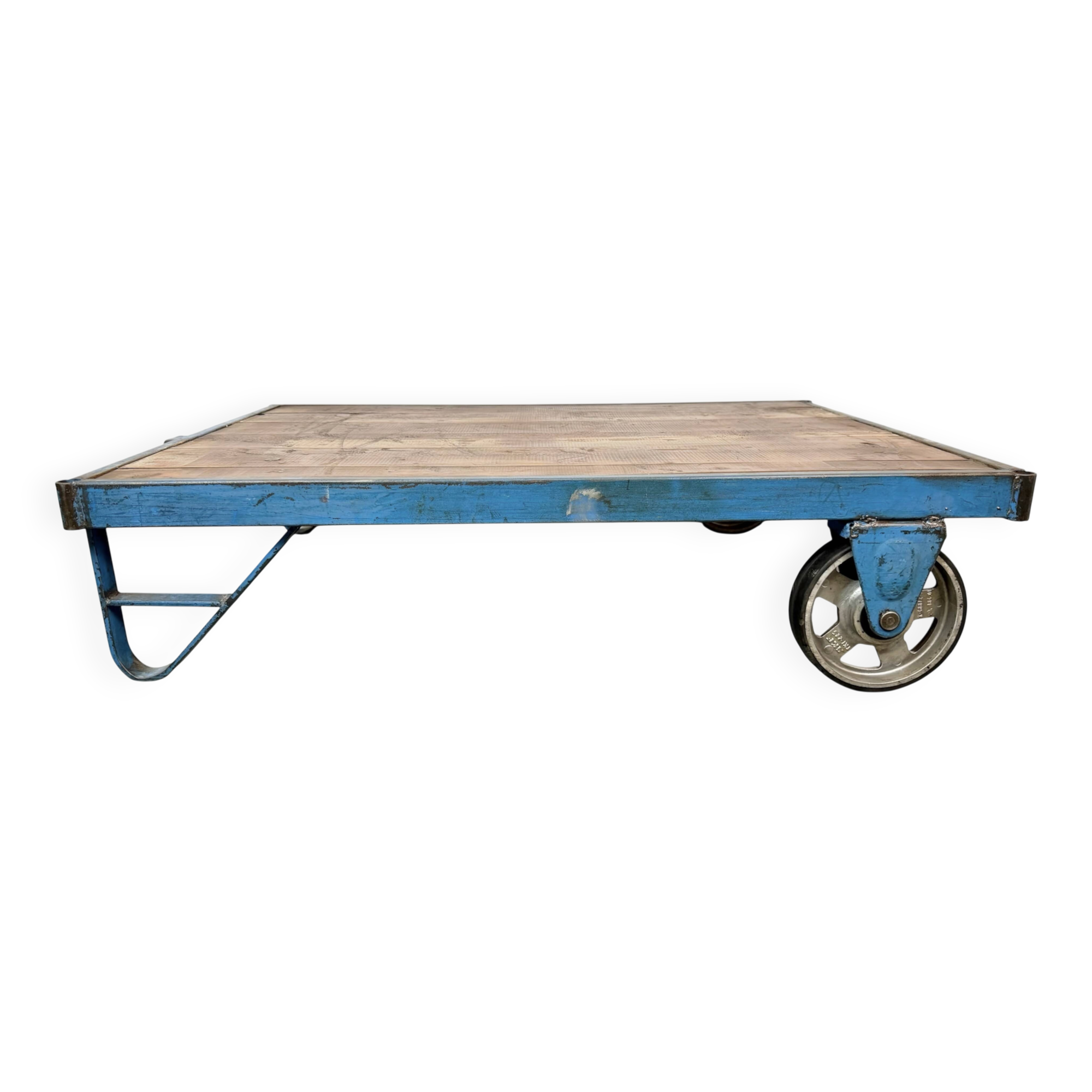 Table basse industrielle bleue, années 1960