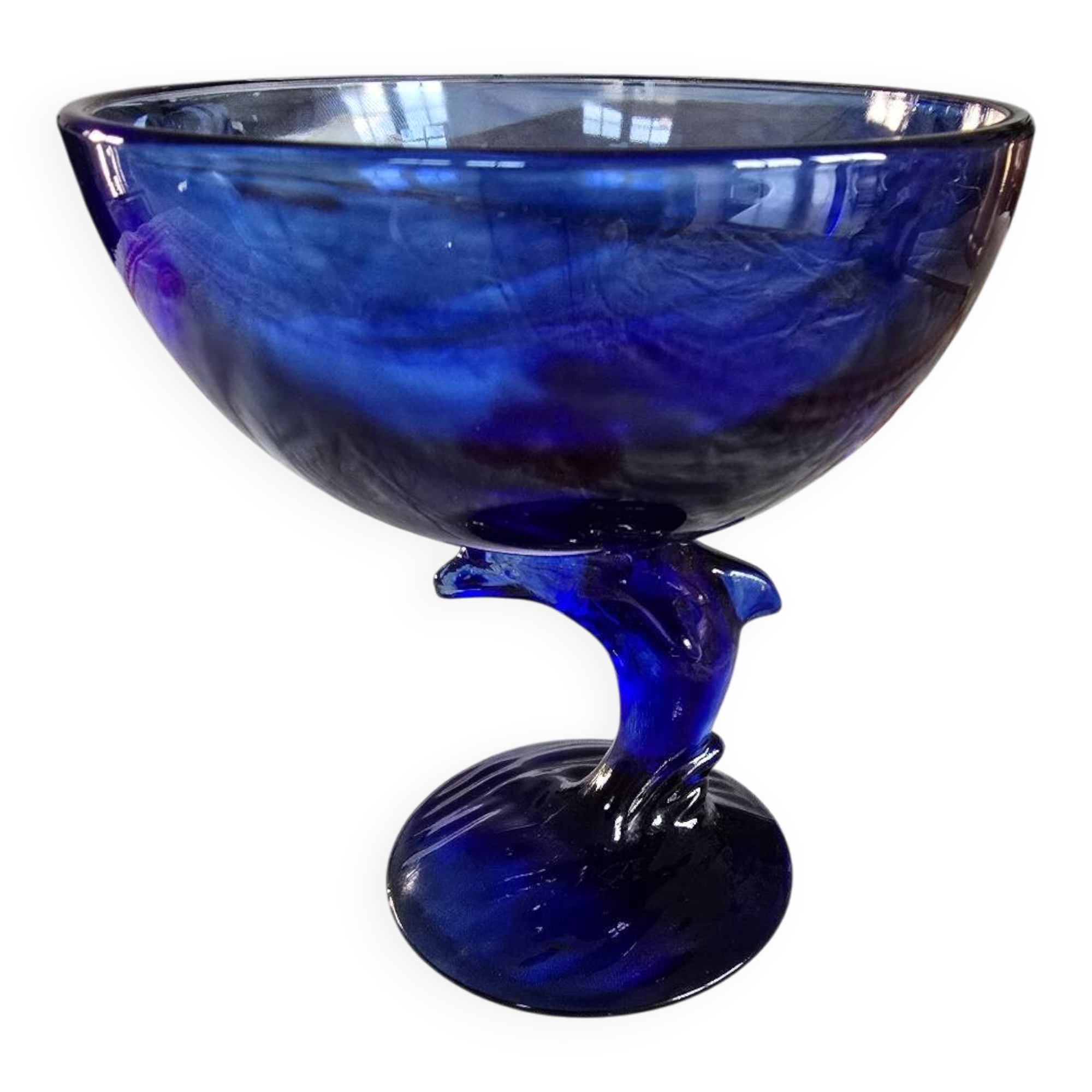 Coupe vintage La Rochère bleu cobalt sur pied