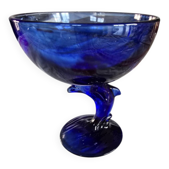 Vintage cobalt blue La Rochère bowl on a stand.