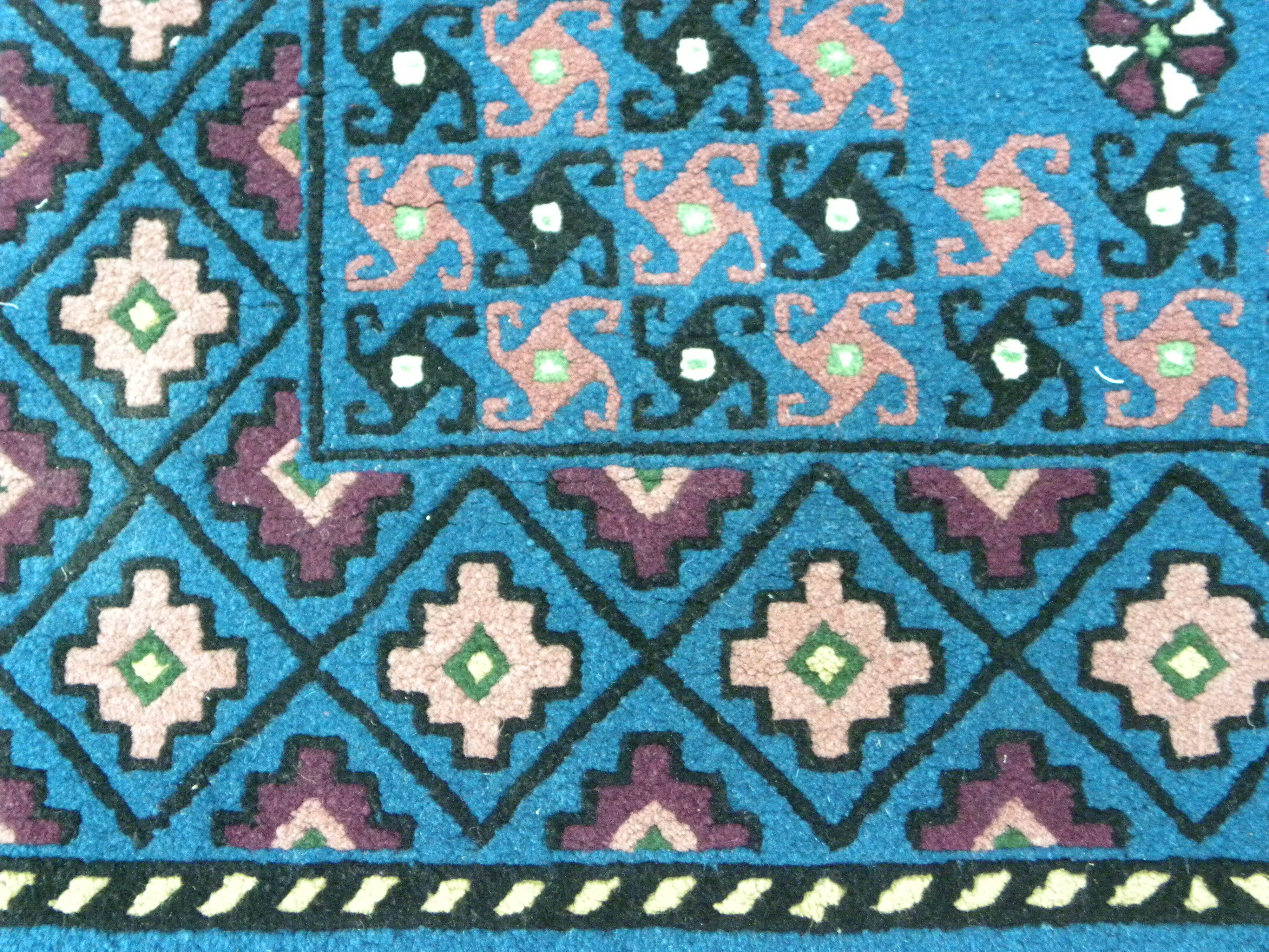Vintage traditional Tunisian oriental rug in handmade blue wool.