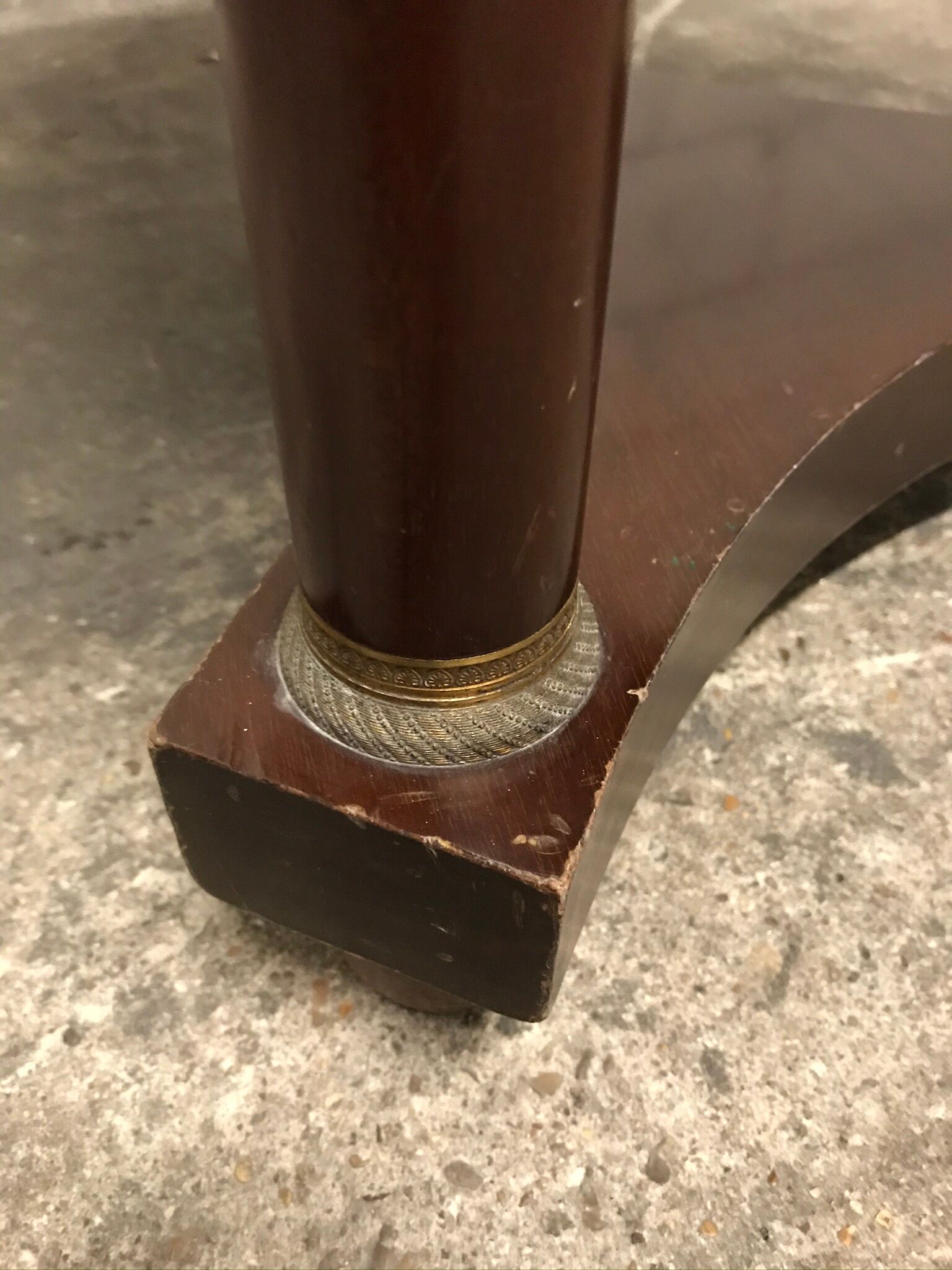 Side table tripod Empire style in solid mahogany and grey marble tray