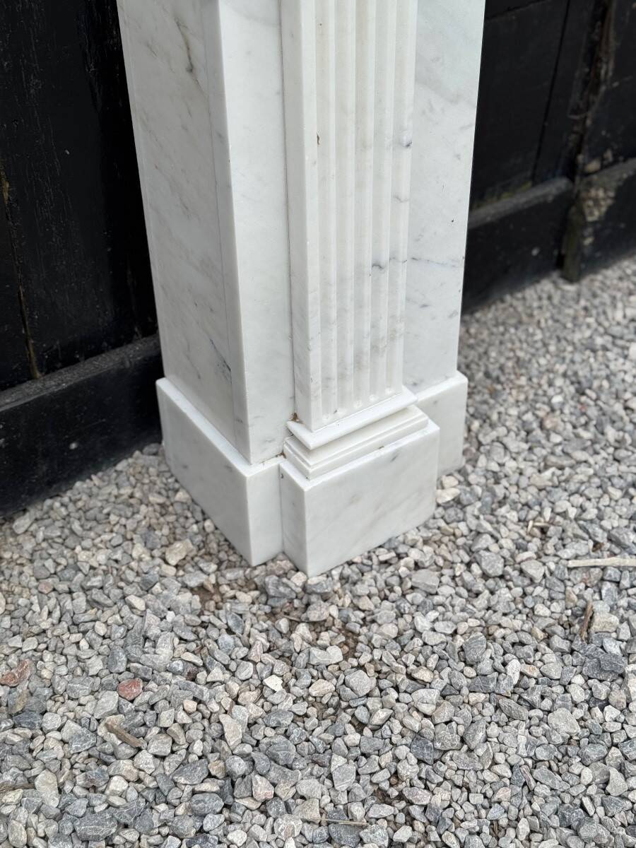 Neoclassical White Carrara Marble Fireplace Circa 1930