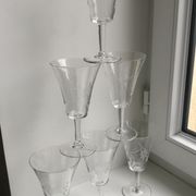 Set of 6 glasses of wine, water crystal engraved years 50-60