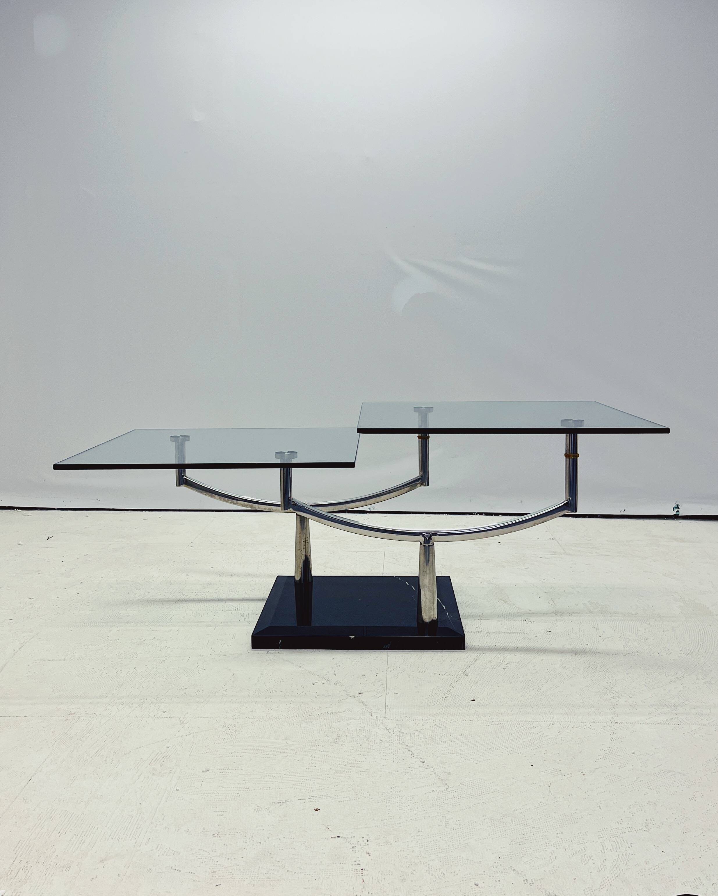 Vintage Danish Design Glass Coffee Table with Two Levels