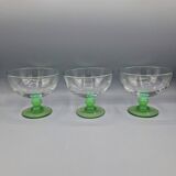 Set de 3 coupes à glace vintage Arc France à pied vert