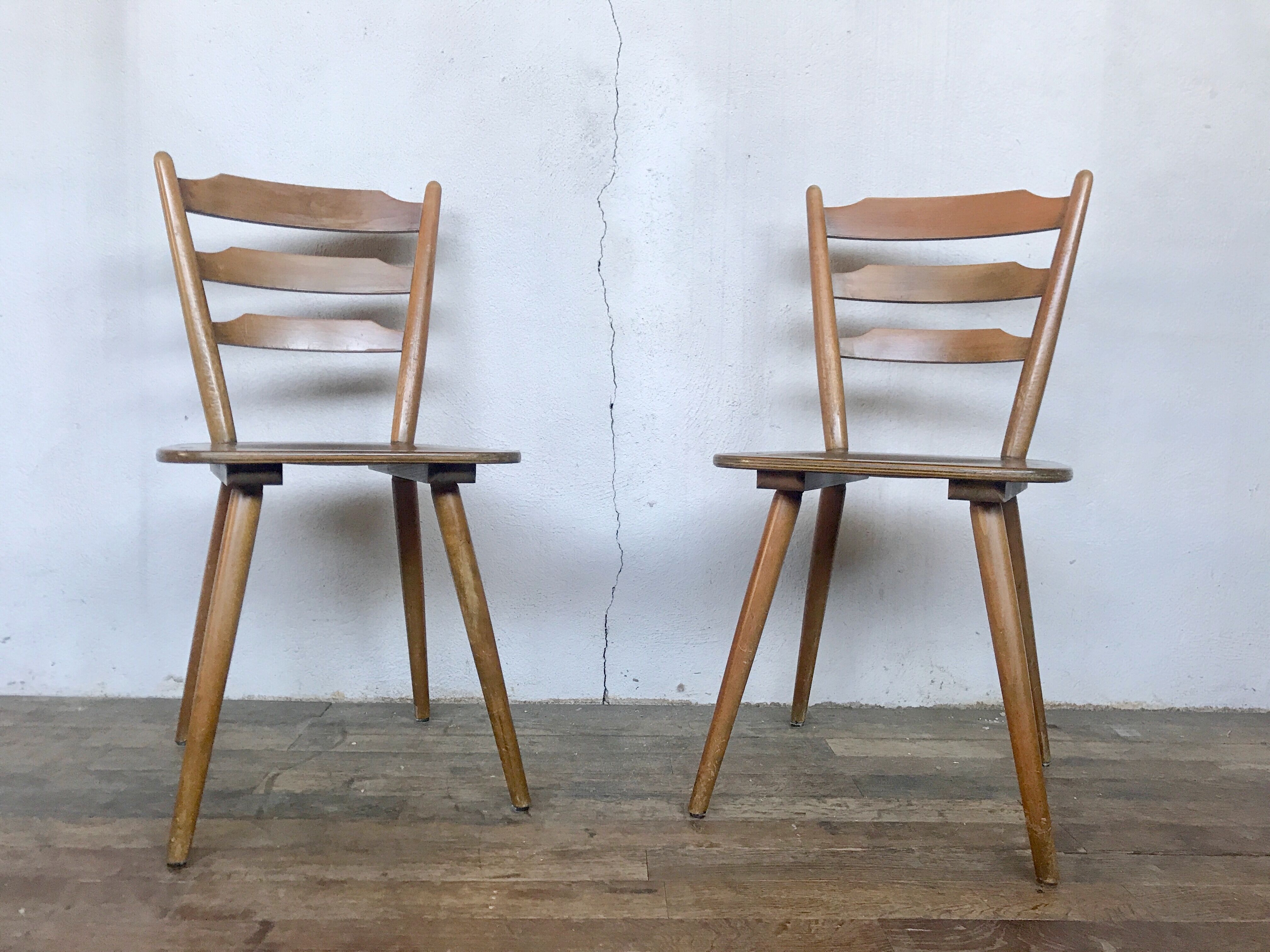 Pair of Scandinavian chairs or vintage wooden bistro