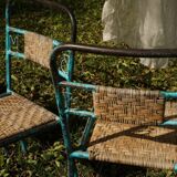 Chaises de jardin en fer forgé et rotin