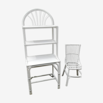 White rattan desk and chair