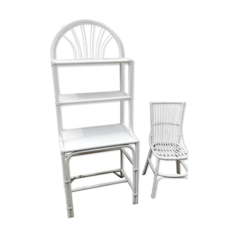 Bureau et chaise rotin blanc
