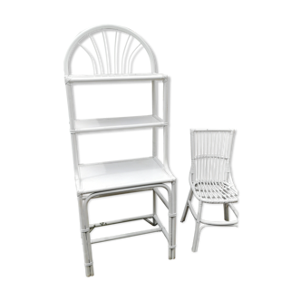 White rattan desk and chair