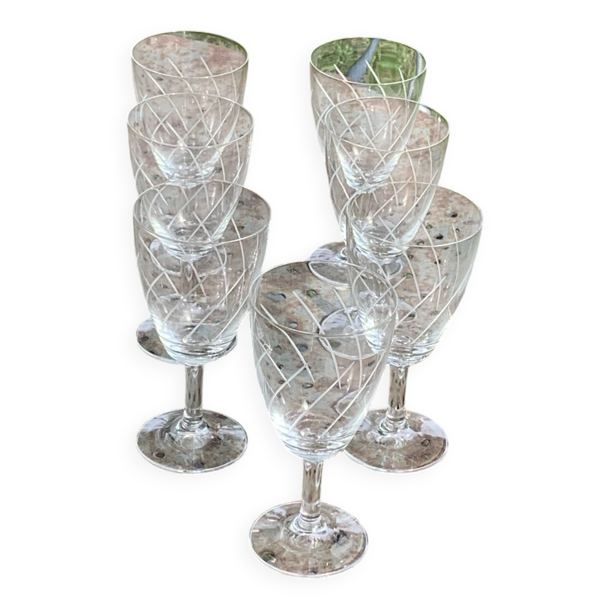 7 vintage crystal and chiseled glass wine glasses