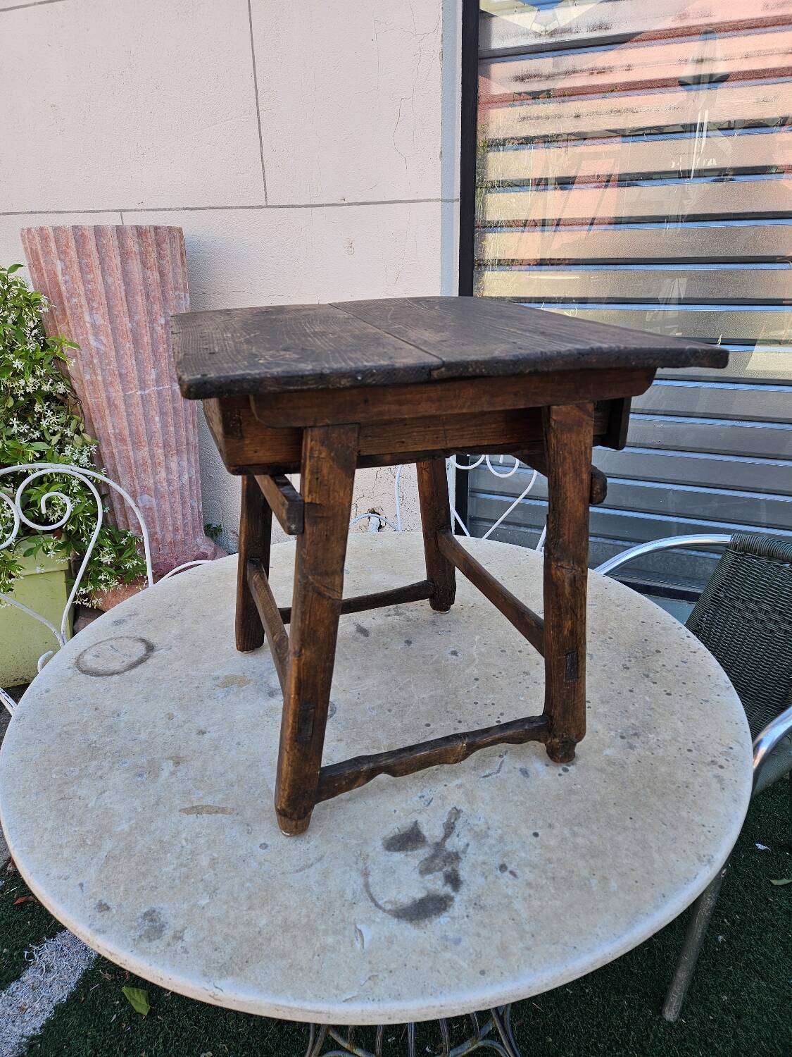 Antique folk art oak table or bedside table