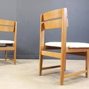 Set of 6 brutalist oak and bouclé fabric dining chairs, 1970s