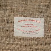 Howard & Sons canapé with feather cushions and ticking fabric, Victorian style.
