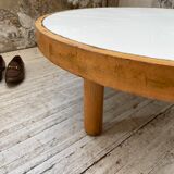Round coffee table white ceramic and wood