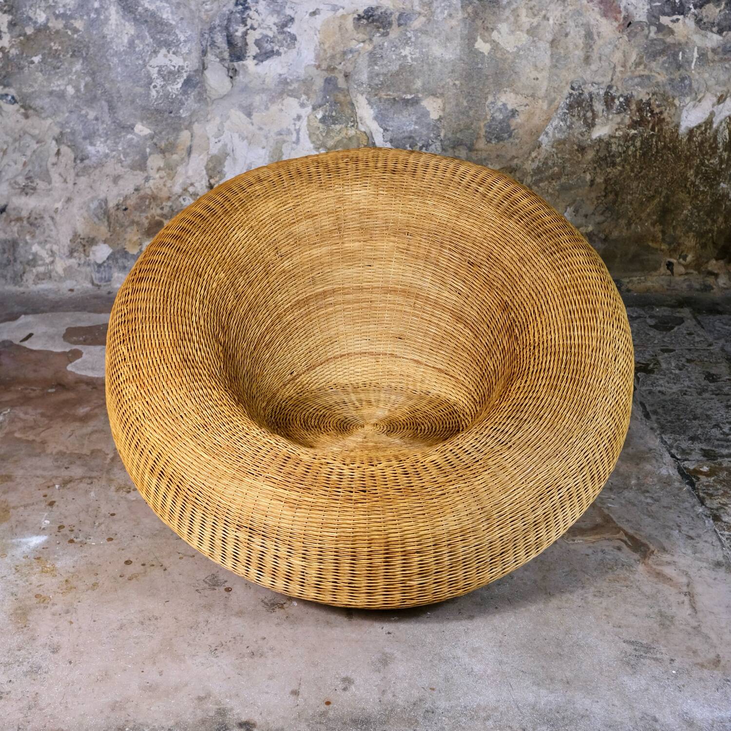Large wicker basket armchair, Italy, 1970s