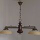 2 Light French Mid Century Extendable Billiard Light In Brass Wood & Glass