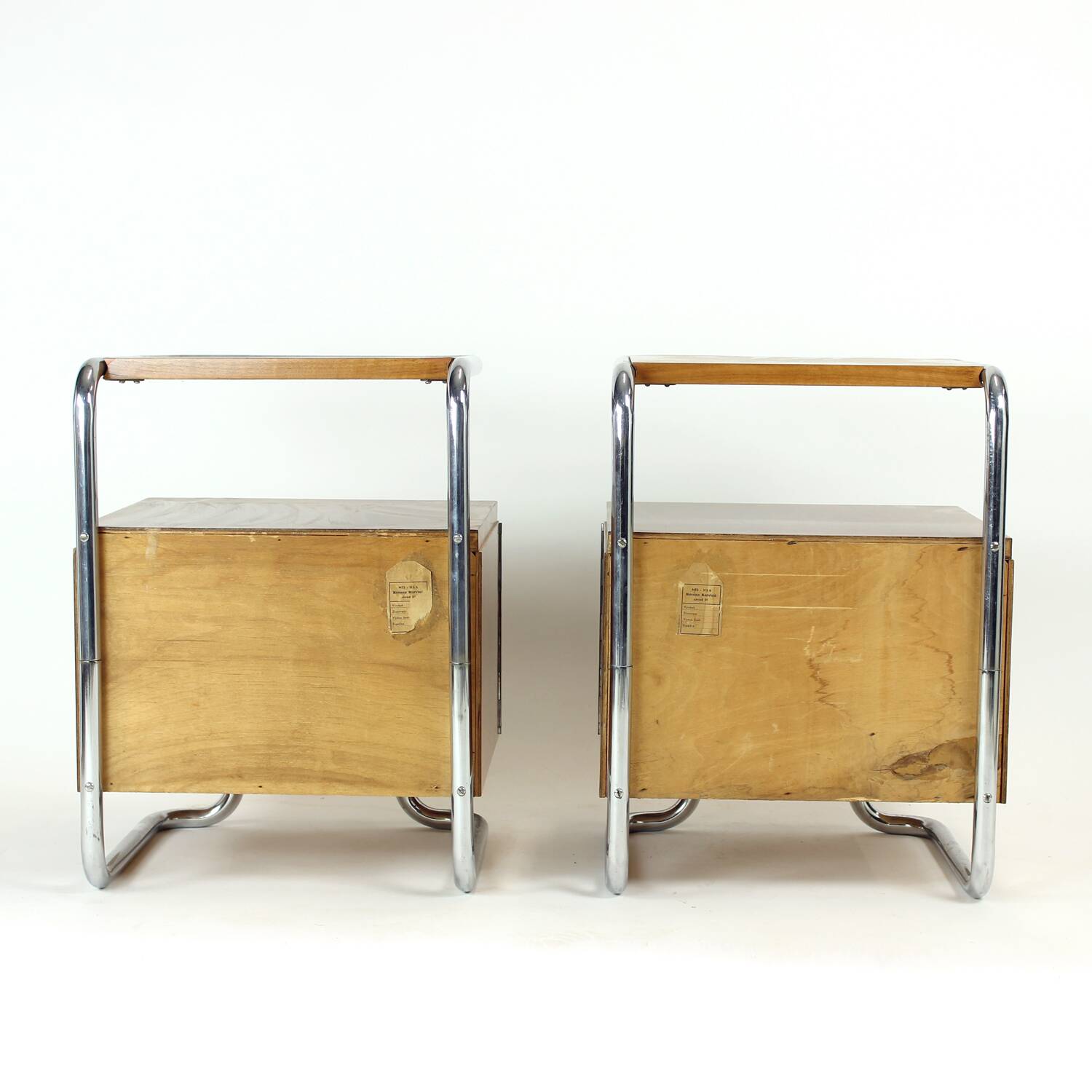Set Of 2 Bedside Tables In Chrome & Walnut, Vichr & Spol, Czechoslovakia 19